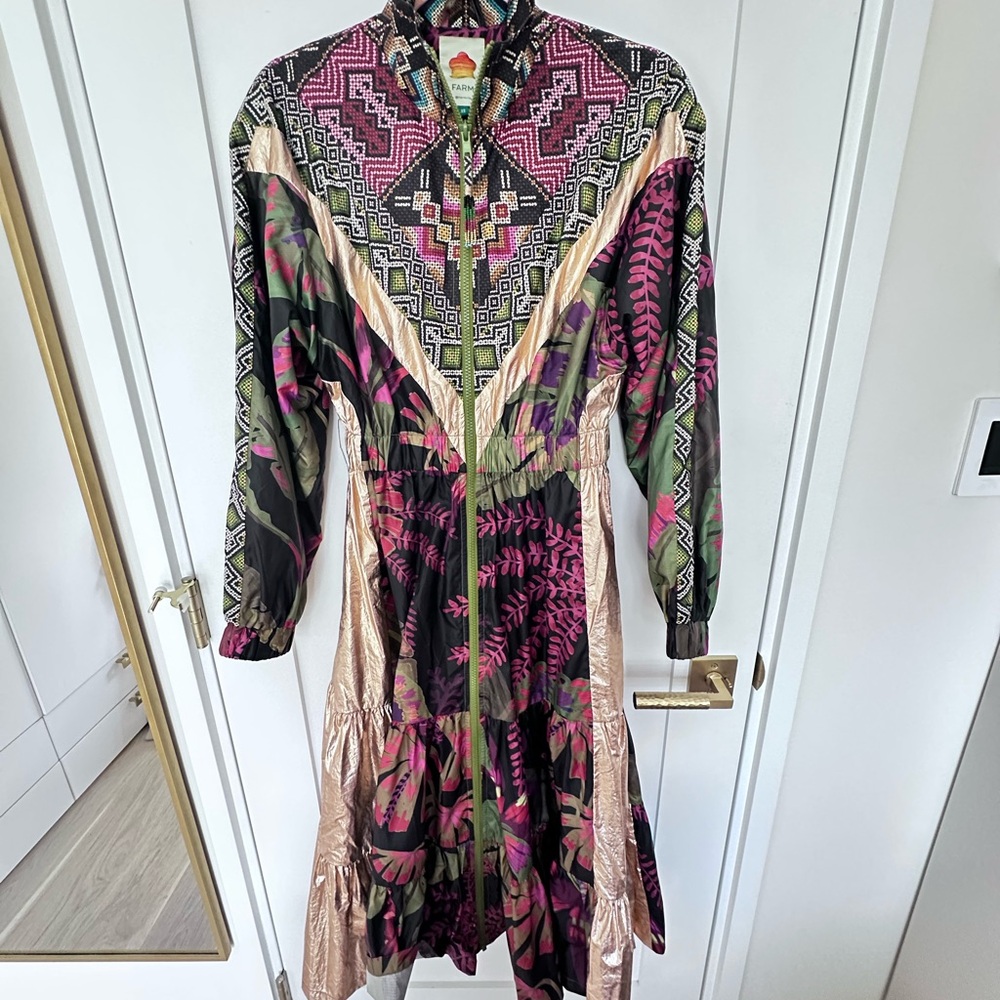 Farm Rio Tropical Forest Metallic Patterned Dress/Jacket - Picture 9 of 10